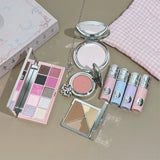 NICEKEY Pink Ballet Makeup Sets Include 4 Lip Mud,1 Blush,1 Pressed Powder,1 Eyes Palette,1 Contour Palette With Necklace Gift