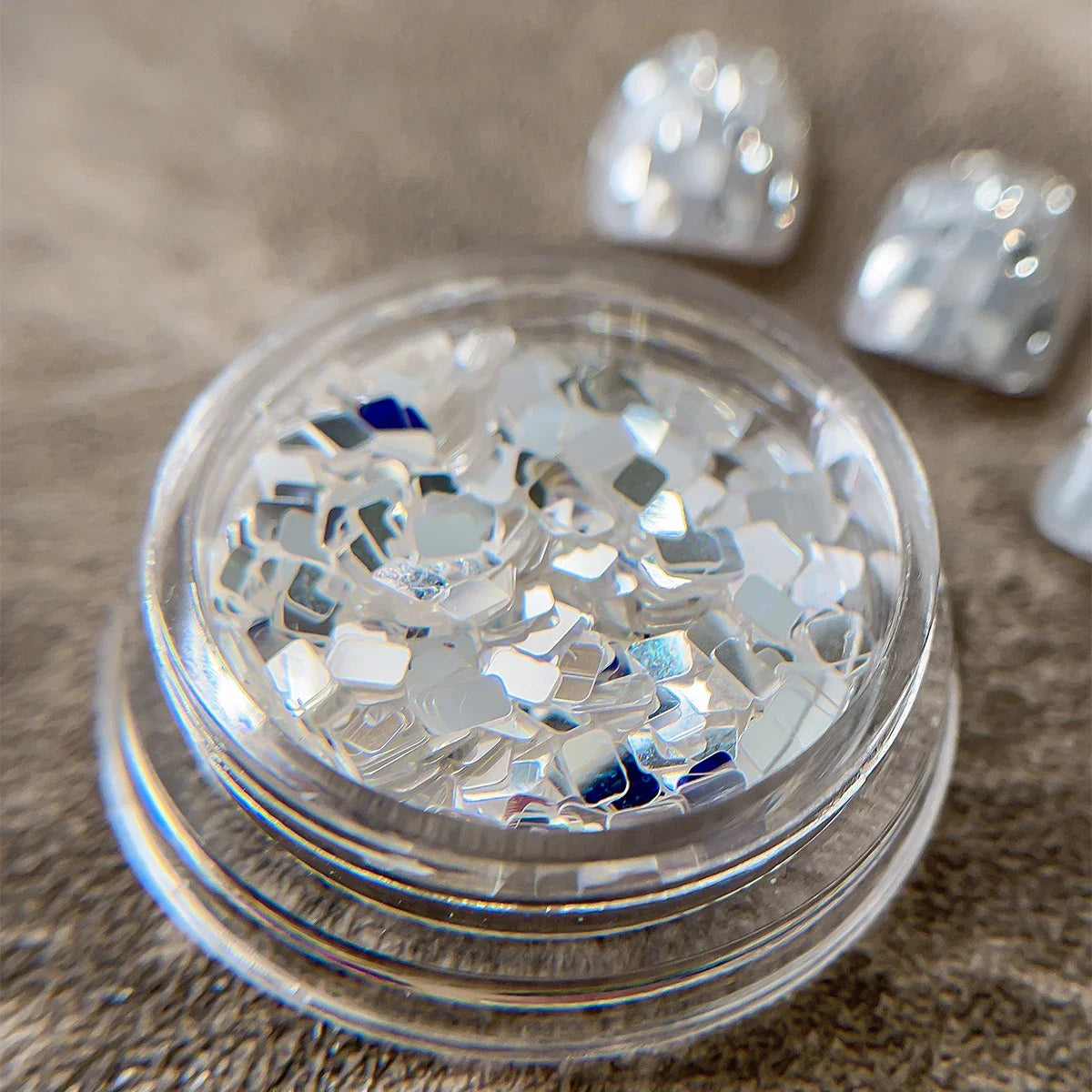 Square silver glitter nail accessories boxed, simple and sparkling, light luxury style , nail decorations