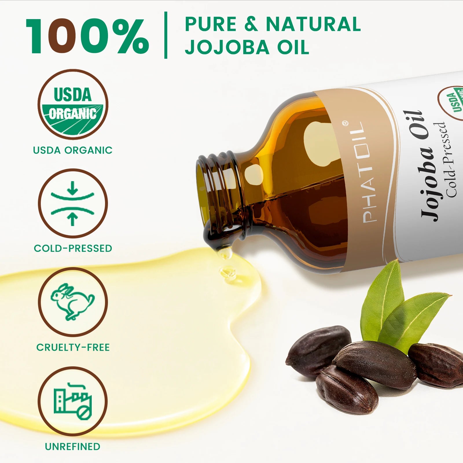 PHATOIL 118ml Organic Jojoba Oil Cold Pressed Pure Natural Rosehip Seed Carrier Oil Moisturizing for Face, Hair, Skin & Nails
