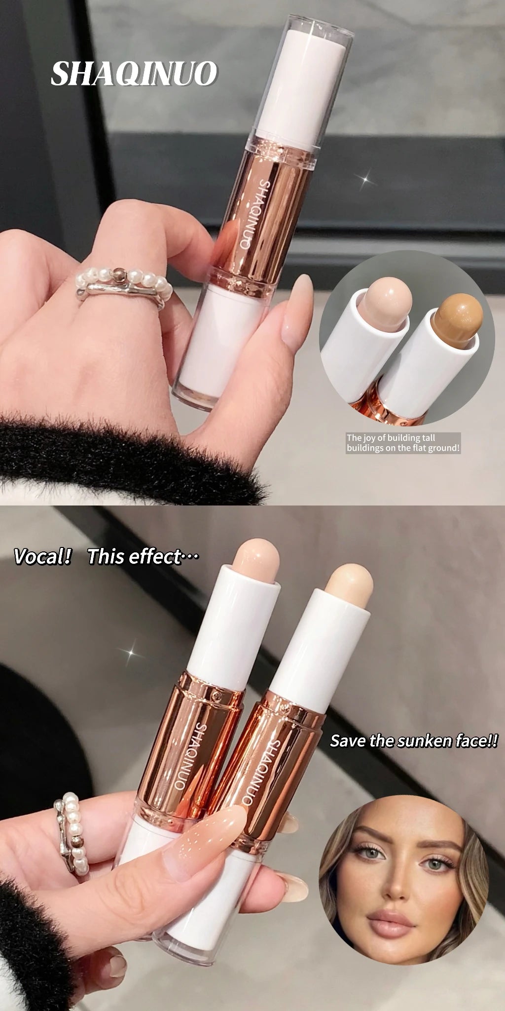 SHAQINUO 2 in 1 Dual Head Highlighter for Face & Body Contour and Highlighter Stick for Face and Body