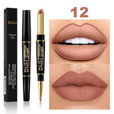 DNM 2 In 1 Matte Lipstick Pencil Double Head Lip Liner Pen Long Lasting Waterproof Lady Charming Nude Red Lipliner Pencil Makeup