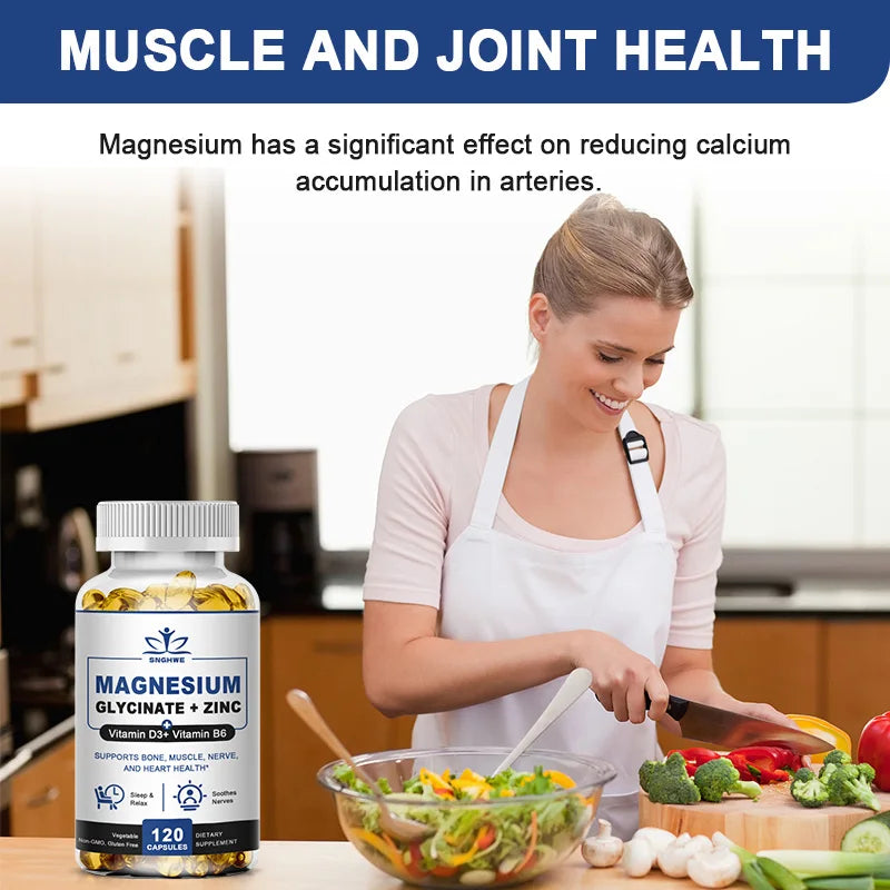Magnesium & Zinc Capsules for Muscle, Joint,Bone,Enzyme & Heart Health Rest &Relaxation Magnesium Glycinate Supplement