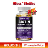 Biotin+Collagen+Keratin Capsules, Hydration, Promotes Hair Growth, Strengthens Weak Nails, Joints & Bones, Anti-Aging, Whitening