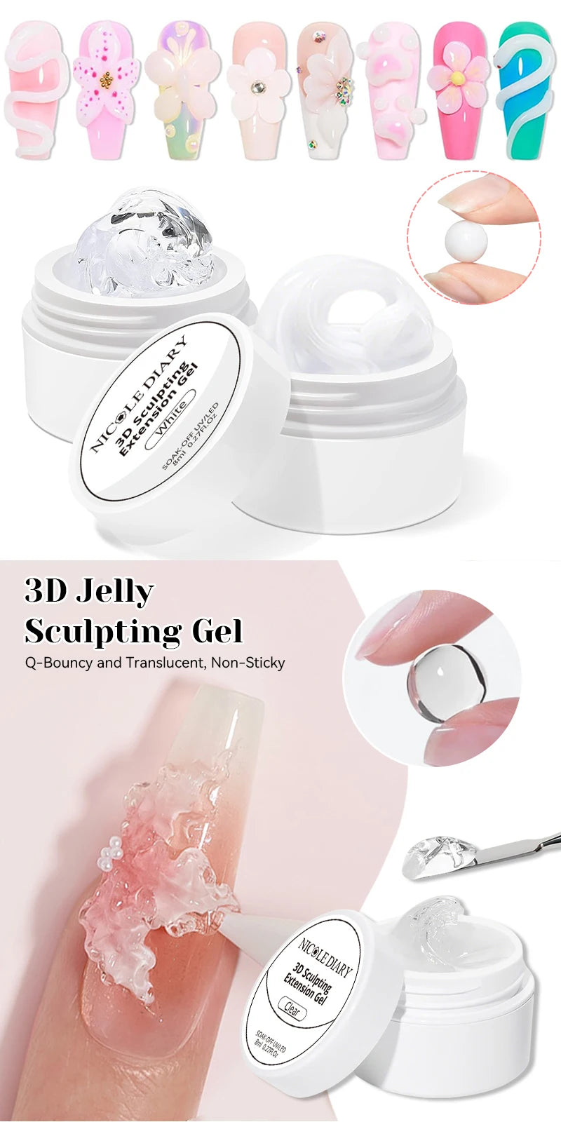 NICOLE DIARY White Non Stick Hand Extension Gel Nail Polish For 3D Shaping Carving Flower DIY Nail Art Extension Acrylic
