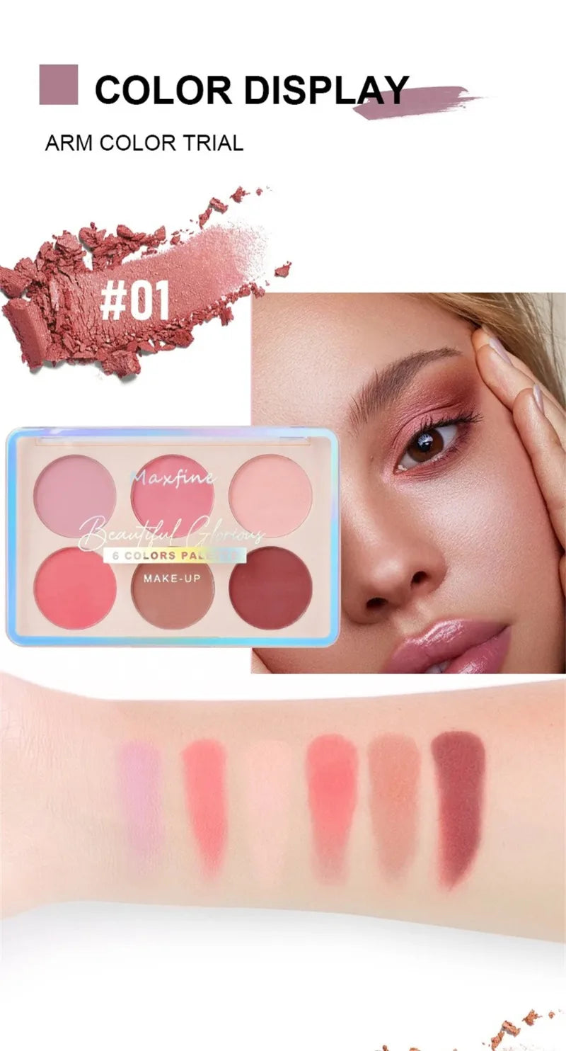 6-color Blush and Contouring All-in-one Palette Pearlescent Matte Powder Face Blusher Glitter Highlighter Blush Makeup Palette