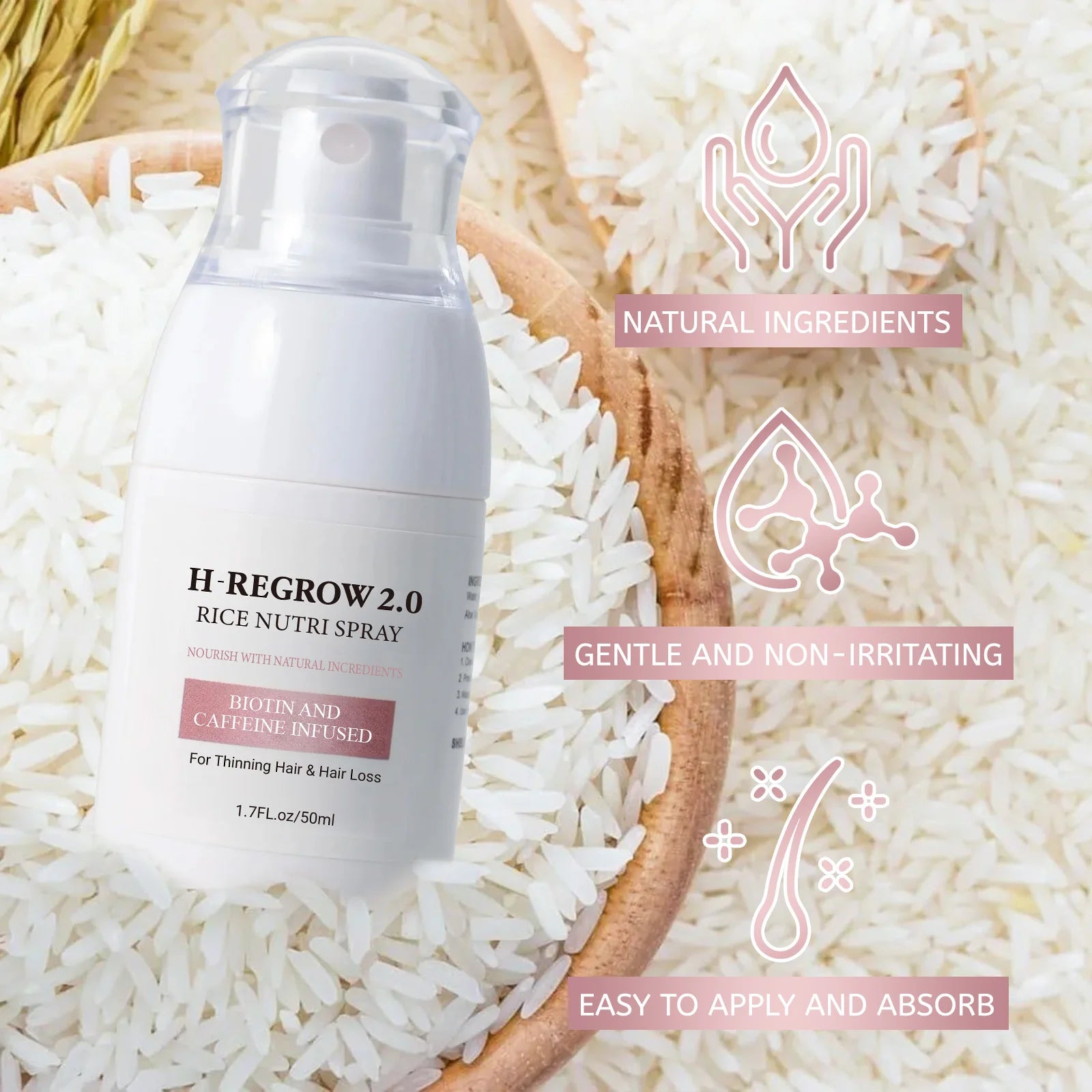 Fermented Rice Water for Hair Growth Hair Regrowth Essential Oil Scalp Treatment Hair Fall Control Serum Plant Dense Hair Spray