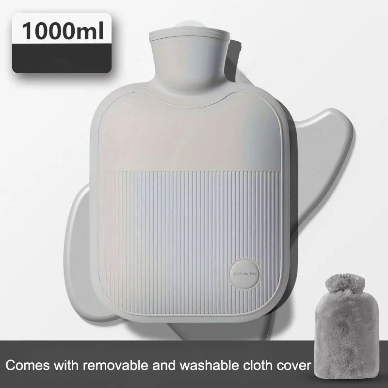 Cozy & Durable Hot Water Bottle With Soft Cloth Cover-1000ml Explosion-Proof,Non-Slip Grip for Perfect for Menstrual Pain Relief