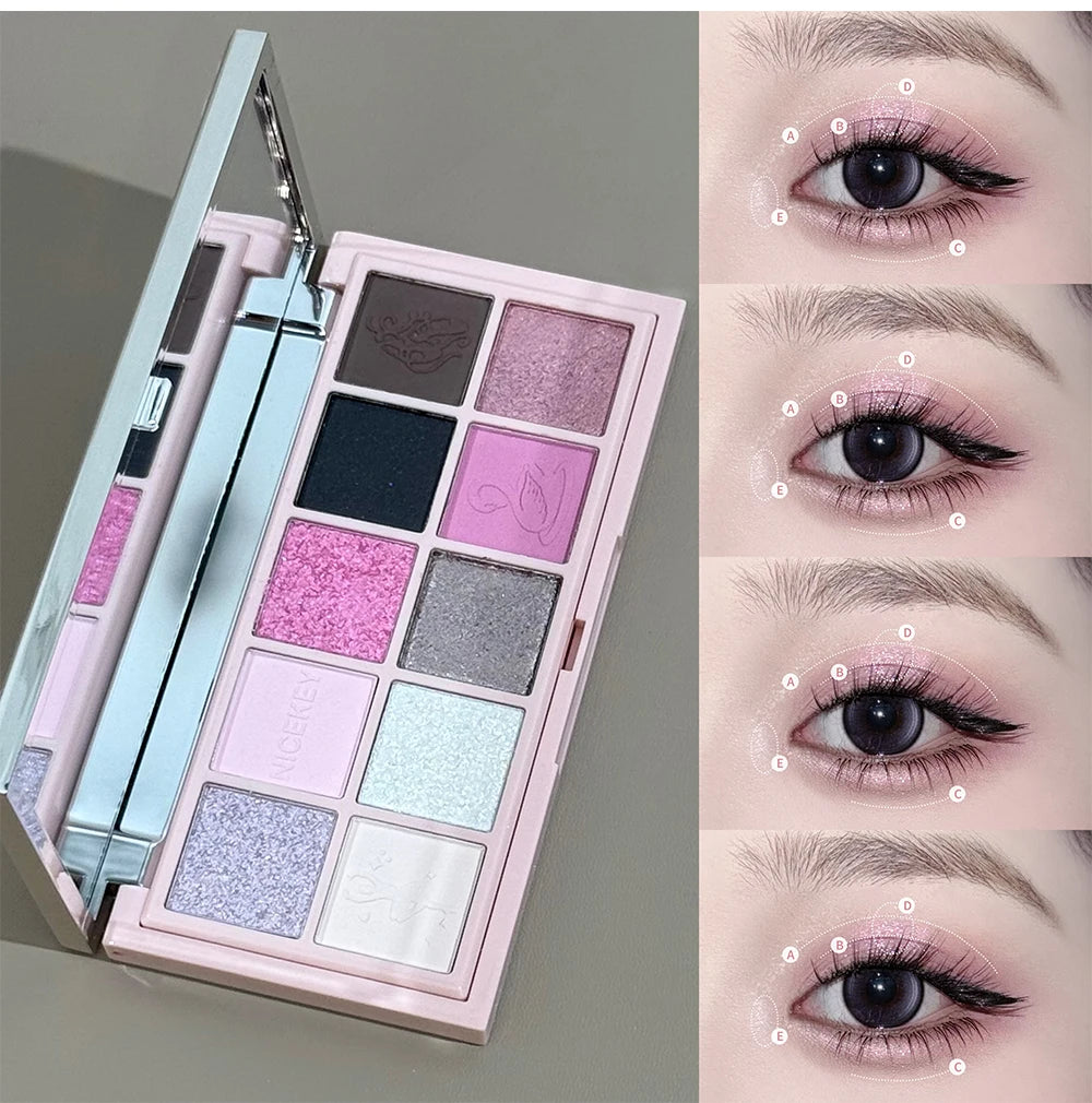 NICEKEY Pink Ballet Makeup Sets Include 4 Lip Mud,1 Blush,1 Pressed Powder,1 Eyes Palette,1 Contour Palette With Necklace Gift
