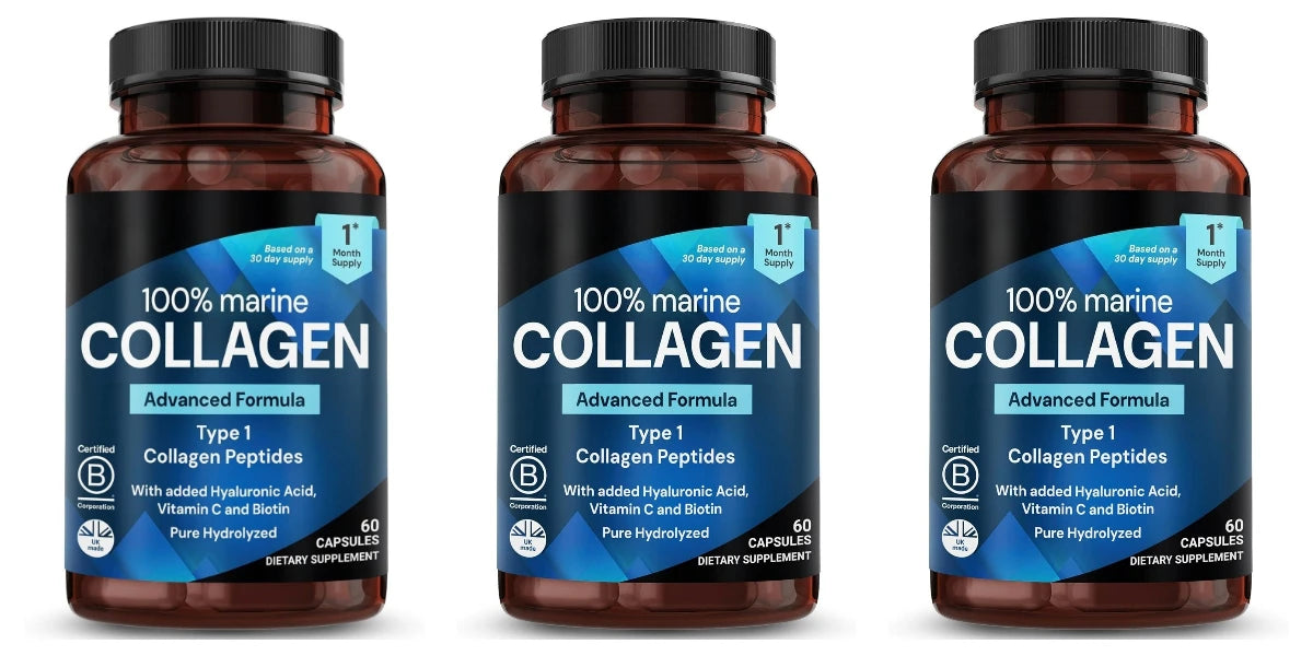 Marine Collagen Capsules for Women & Men, Type I Peptides with Hyaluronic Acid, Vitamin C & Biotin, Beauty Glow Nails, 60 Count