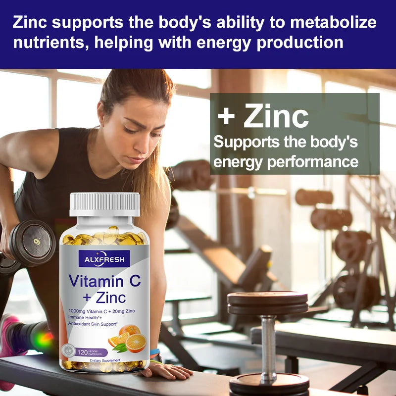 Alxfresh Vitamin C with Zinc for Hair Skin Nails and Brain Heart Health Supports Cellular Level Defense Immune System Booster