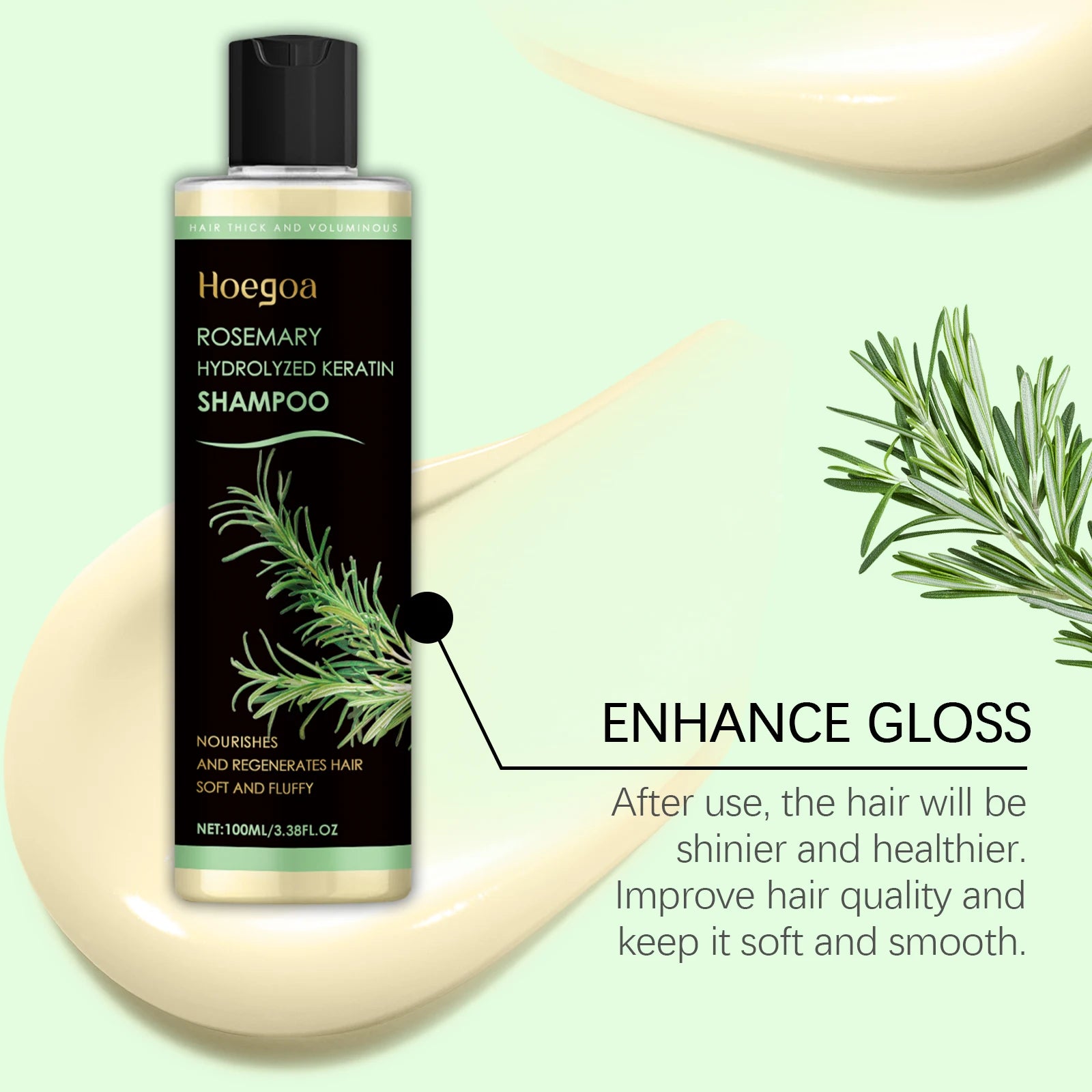 Rosemary Hair Shampoo Hair Regrowth Deep Nourishing Repair Split Ends Hair Soothing Scalp Anti Dandruff Hair Strengthens Shampoo