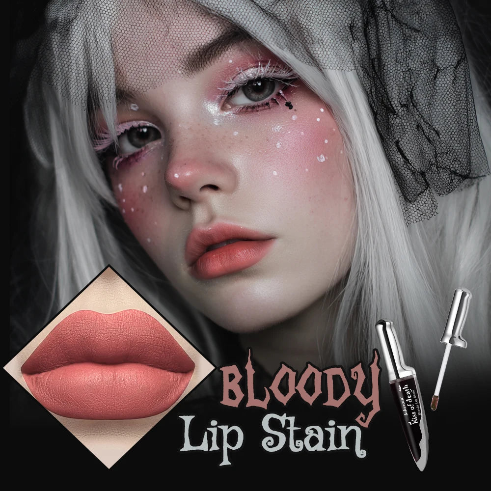 Gothic Bloody Lip Stain Matte Dark Red Green Halloween Lip Glaze Tint Knife Shaped Bottle Vampire Lipstick Makeup Waterproof