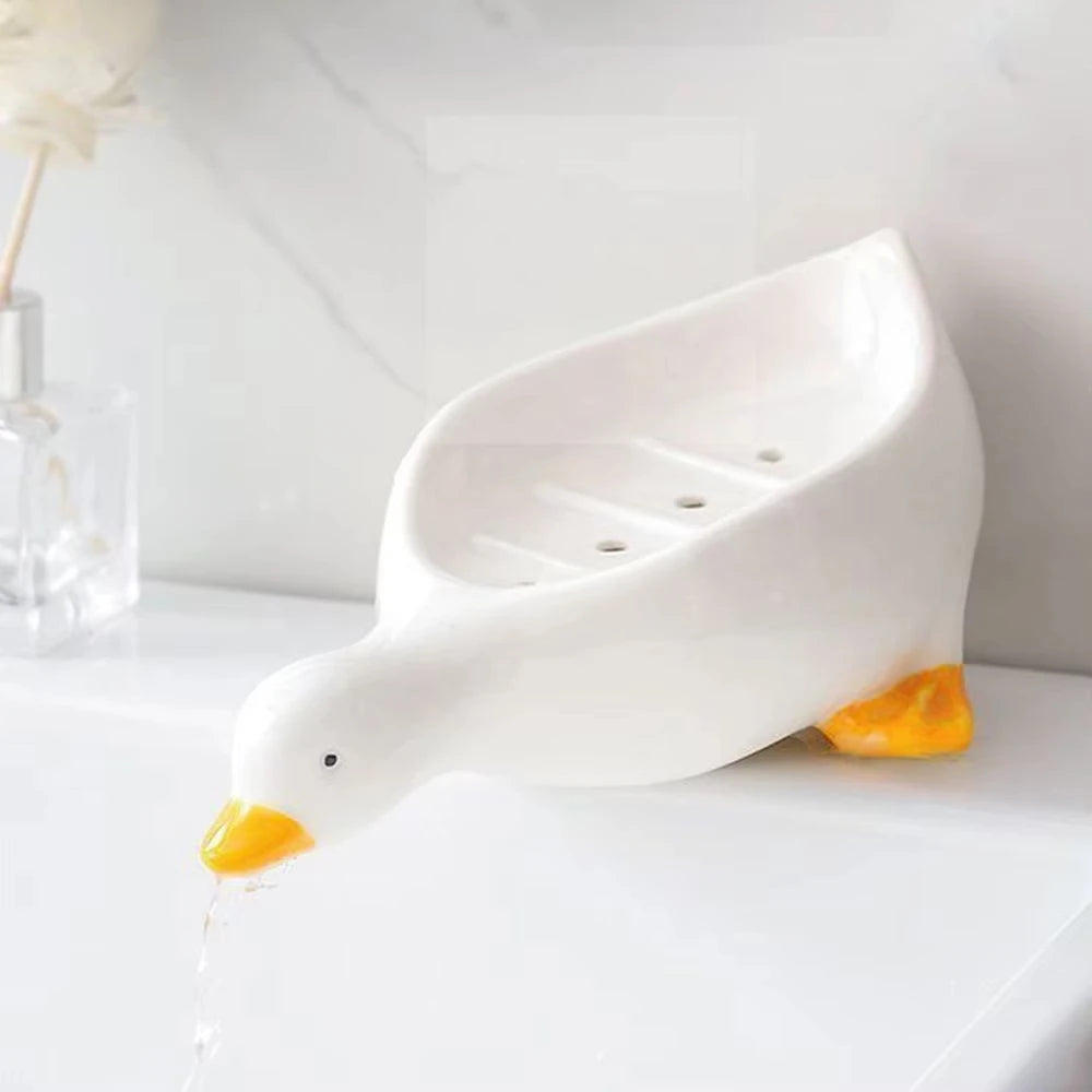 Soap Tray Self-draining Soap Rack Cute Duck-shaped Creative Rack for Shower Bathroom Kitchen Tub Sink Tray Bracket Bathroom