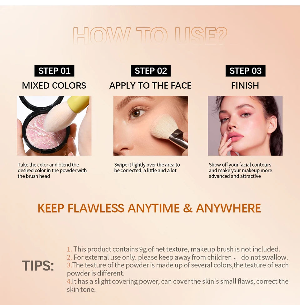 Demi Matte Natural Finish Baked Brighten Color Correcting Powder Foundation Buildable Light to Coverage Oil Control Makeup