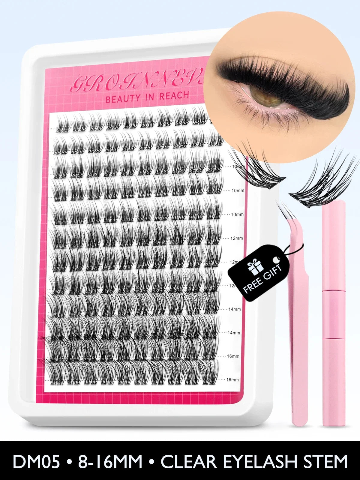 GROINNEYA Lash Clusters Kit Fluffy Individual Lashes C Curl Cluster DIY Lash Extension Kit Lash Bond and Seal Eyelash Extensions