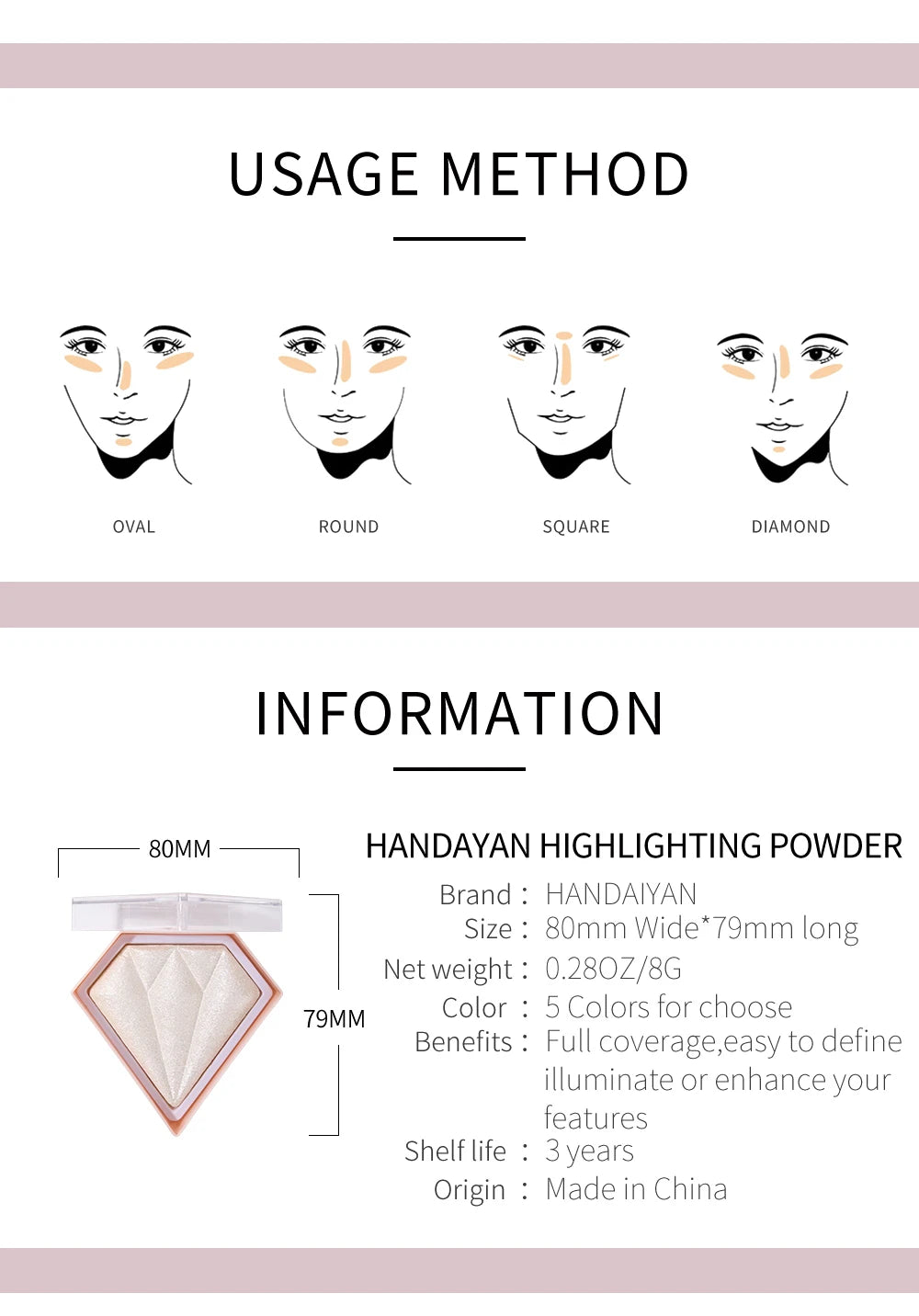 Natural Diamond Highlighter Powder 5 Color Shimmer Contour Nose Shadow Brightening Face Makeup Cosmetics Palette