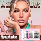 WOSHEER Manga Lash Clusters Kit Cat Lashes with Lash Bond & Seal Cluster Eyelash Extensions Mixed Tray Eyelash Clusters Kit