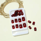 24Pcs Solid Color Wine Red Design Fake Nail Short Square Press on False Nails Simple Detachable Finished Full Cover Nail Tips
