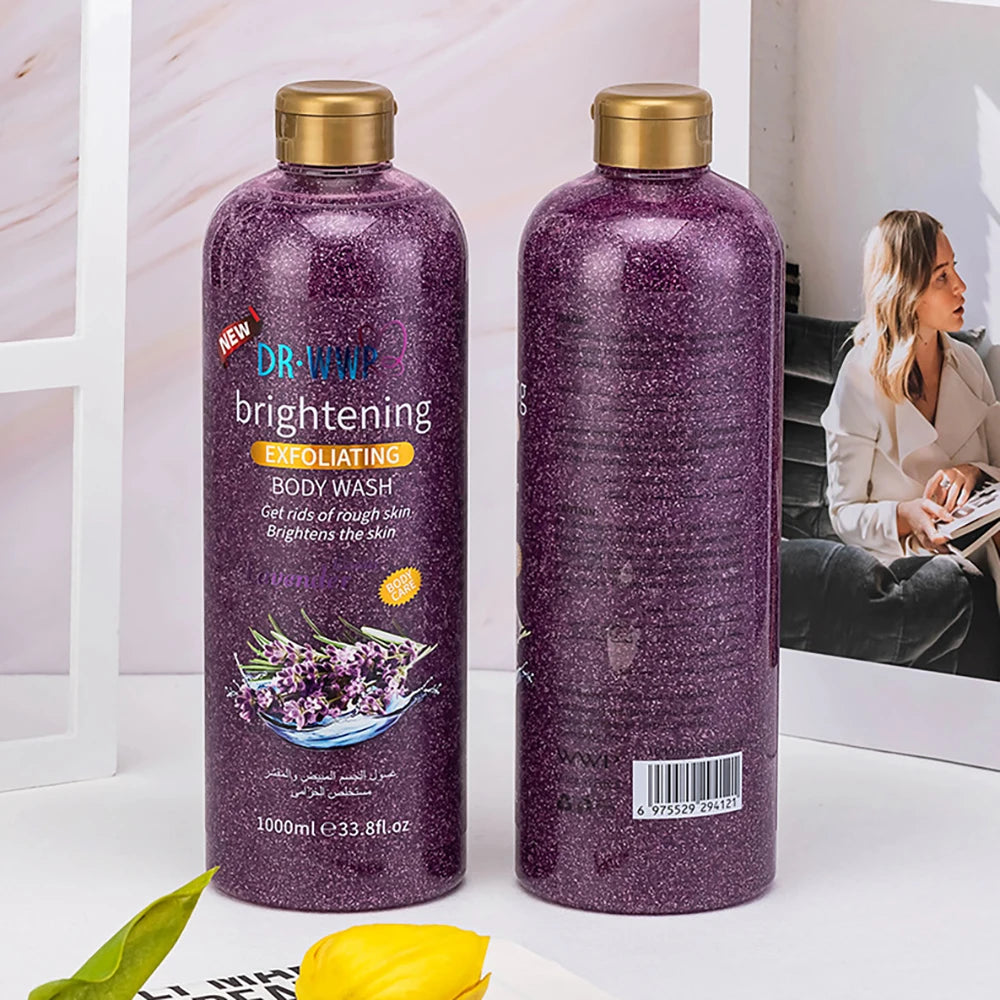 1000ml Lavender Kojic Acid AHA Shower Gel Deep Cleansing Brighten Skin Scrub Body Wash Exfoliator Body Care Fragrance Skincare