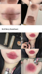DIXI Mini Silver Tube Matte Lip Glaze — Velvet Finish, Skin-Enhancing, Versatile Low-Saturation Latte Shade