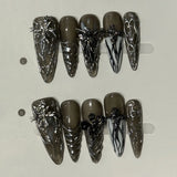 Long Stiletto Press on Fake Nails Blue Heart Diamond Bow Decoration False Nail Y2K Fashion Artificial Nail Handmade Acrylic Nail