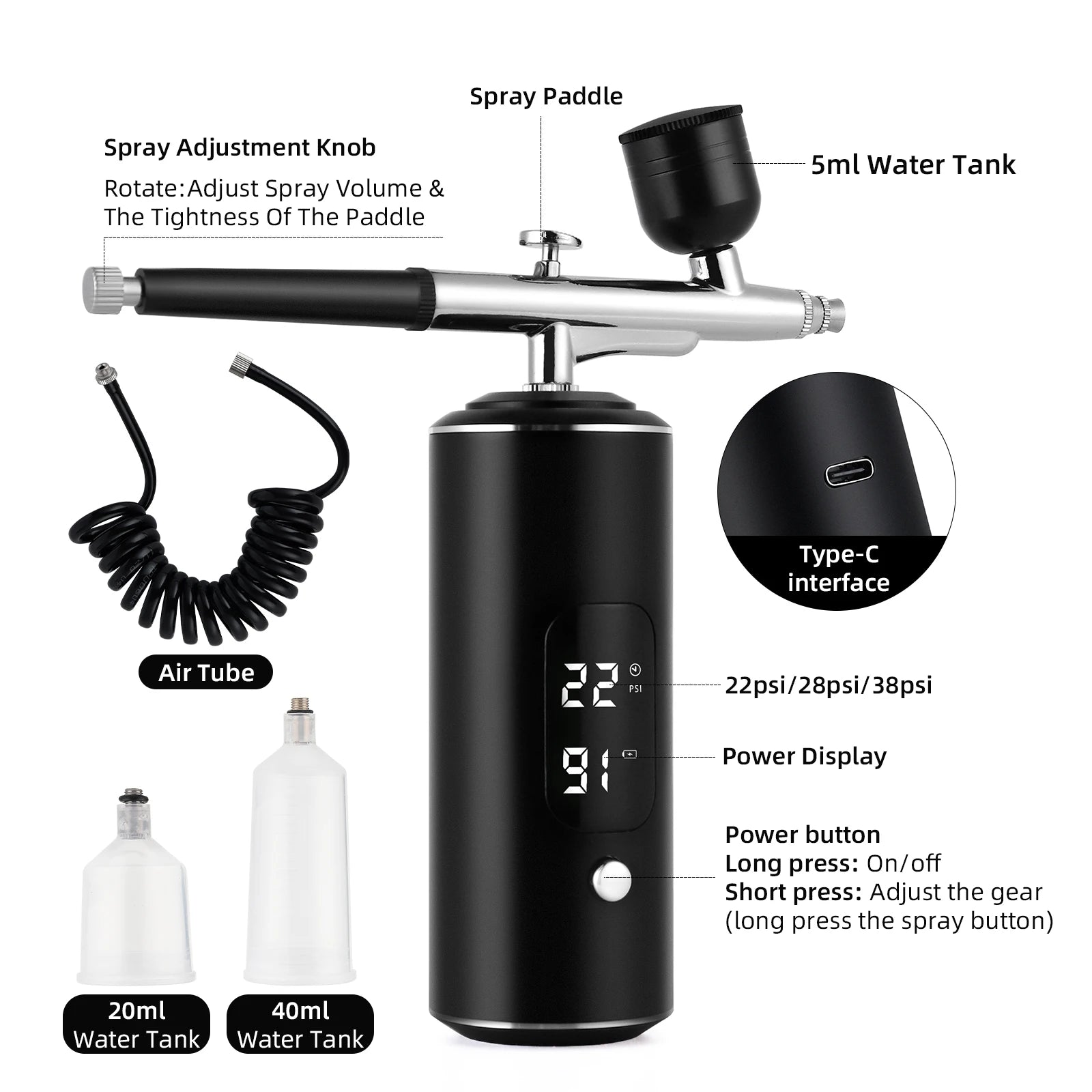 Portable Airbrush Mini Air Compressor Kit Paint Spray Gun For Nail Art Tattoo Craft Cake Pastry Painting Face Hydrating Sprayer