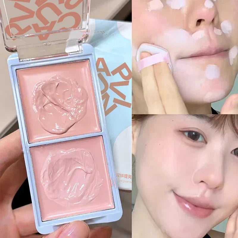 Two-tone Face Brightening Cream Pink Highlight Expansion Facial Highlighter Palette Natural Blush Moisturizing Matte Pink Rouge