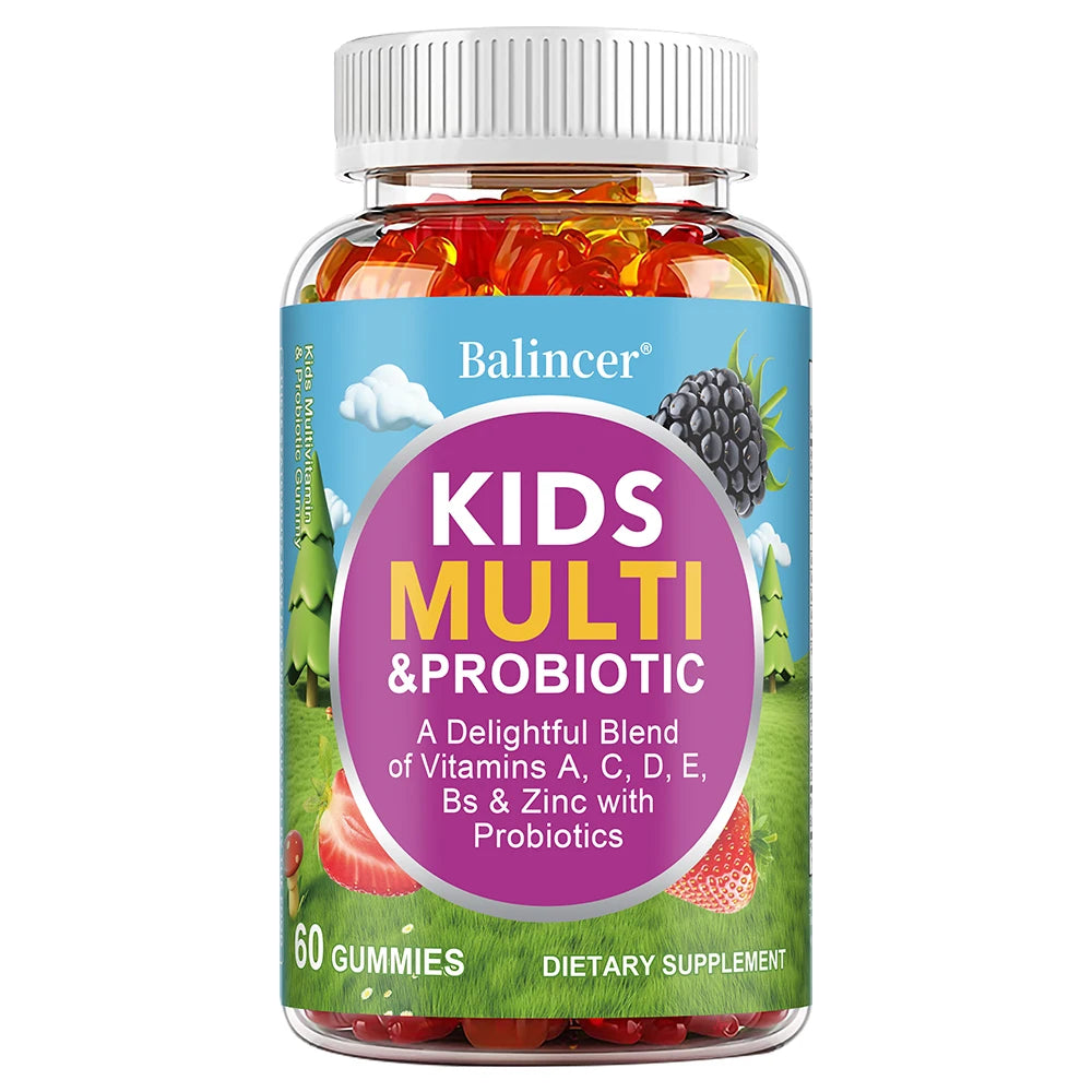 Organic Kids Multivitamin Gummies, with Vitamins A, C, D, E, Zinc, Probiotics, Promotes Digestion and Enhances Immunity