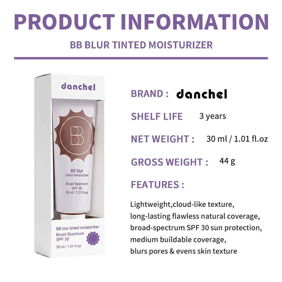 SPF30 BB Blur Tinted Moisturizer Medium Coverage Even Skin Tone Lightweight Sun Protection Face Makeup