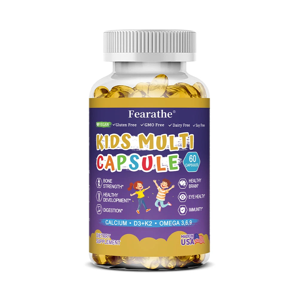 Kids Multivitamins Capsules - with D3+K2,Calcium - Promote Brain Development, Enhance Immunity,Support Digestion Healthy