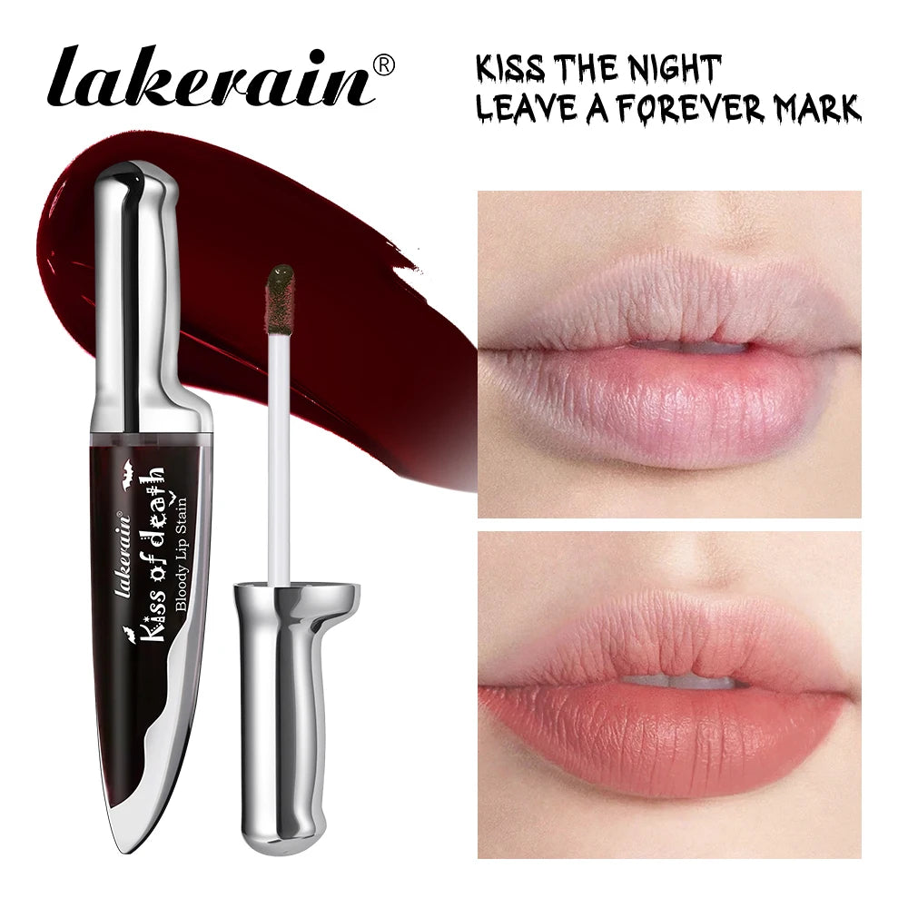 Gothic Bloody Lip Stain Matte Dark Red Green Halloween Lip Glaze Tint Knife Shaped Bottle Vampire Lipstick Makeup Waterproof