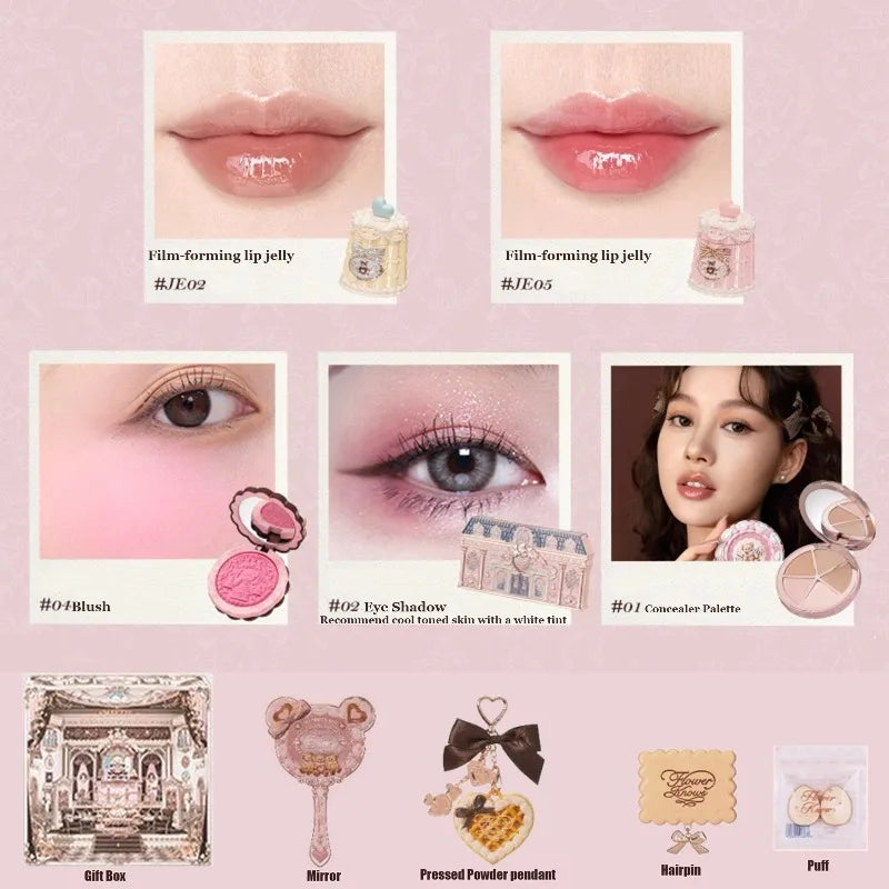 Flower Knows SWEETIE BEAR Makeup Box Gift Set All In One Perfume Shimmer Eye Shadow Palette Blush Lip Jelly Box 10 PCS