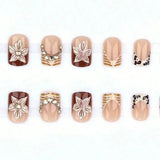 24Pcs 3D Embossed Carved Press‑on Nails European French Leopard Print Y2K Fake Nails Cool Girl Artificial Nail Tips for Party Wear