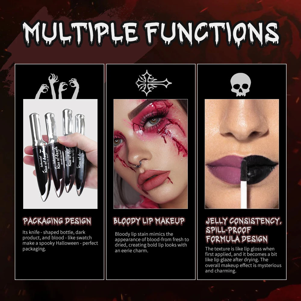 2Pcs Matte Bloody Lip Stain Long-Lasting Water-Resistant Liquid Lipstick Gothic Vampire Halloween Party Lip Tint Cosmetics
