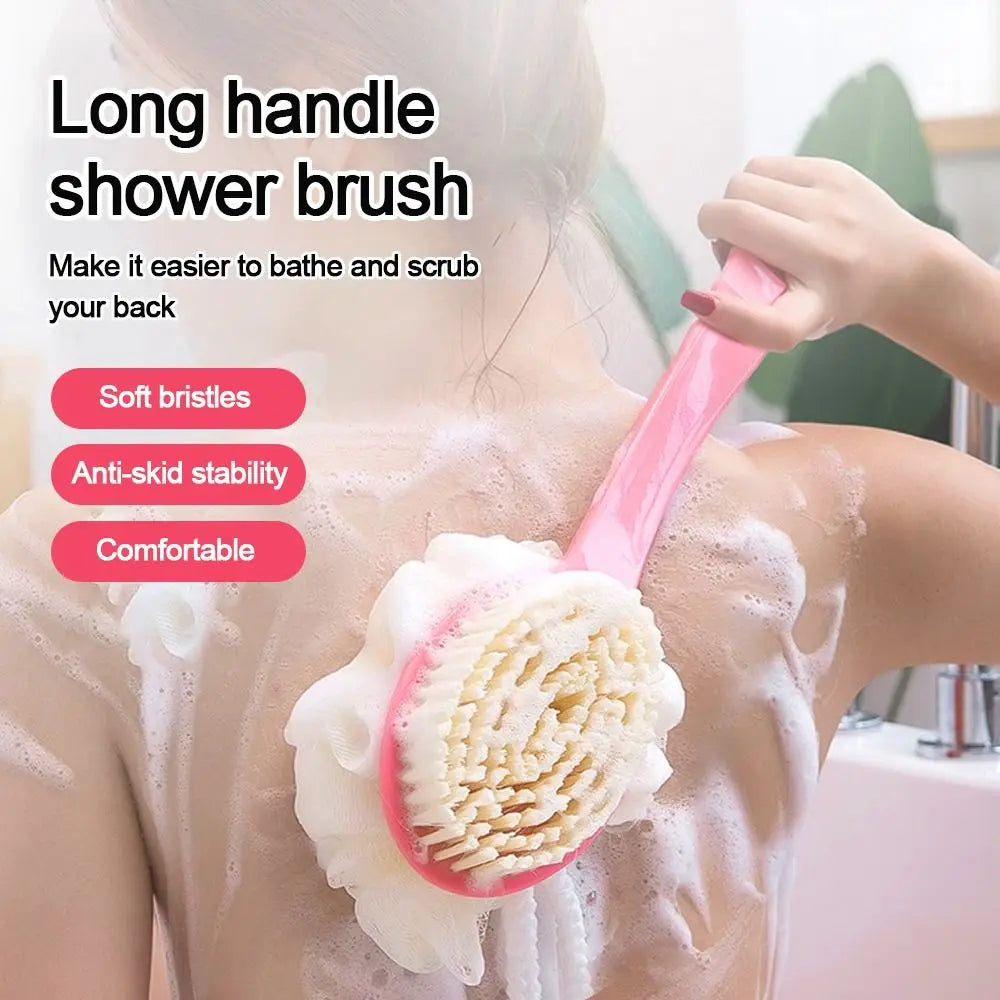 2-in-1 Double-sided Long Handle Shower Brush Exfoliating Soft Bristle Shower Tools Body Clean Shower Brush Gentle Cleaning Tools