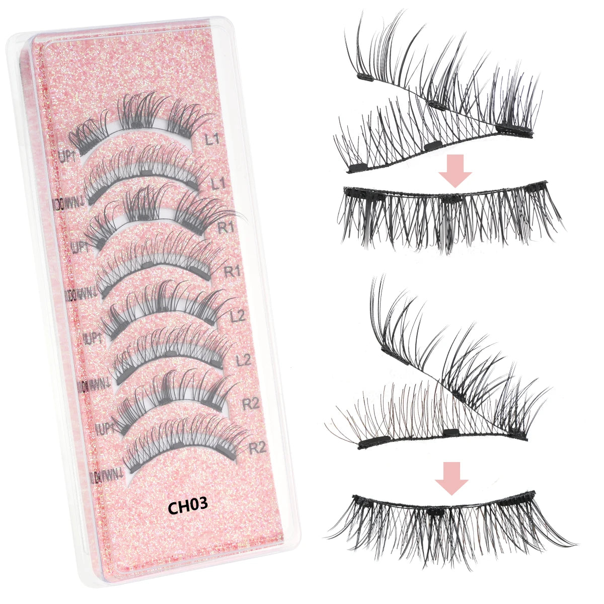 1/2 Pair Reusable Magnetic Eyelashes Tweezers Set Faux Mink Lashes Handmade 3D Natural False Eyelashes and Magnetic Tweezers Set