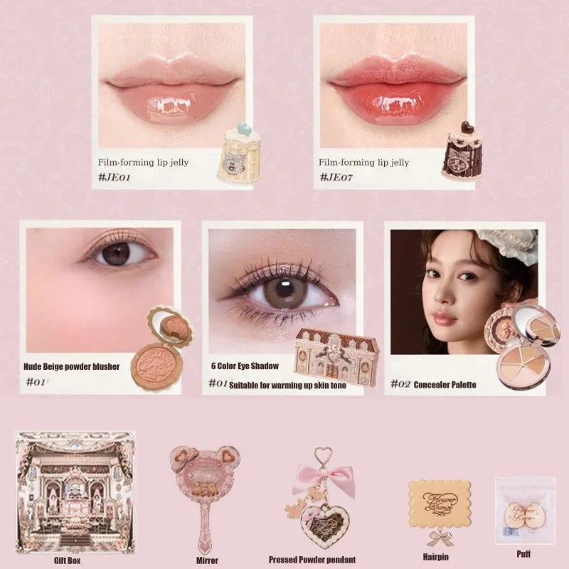 Flower Knows SWEETIE BEAR Makeup Box Gift Set All In One Perfume Shimmer Eye Shadow Palette Blush Lip Jelly Box 10 PCS