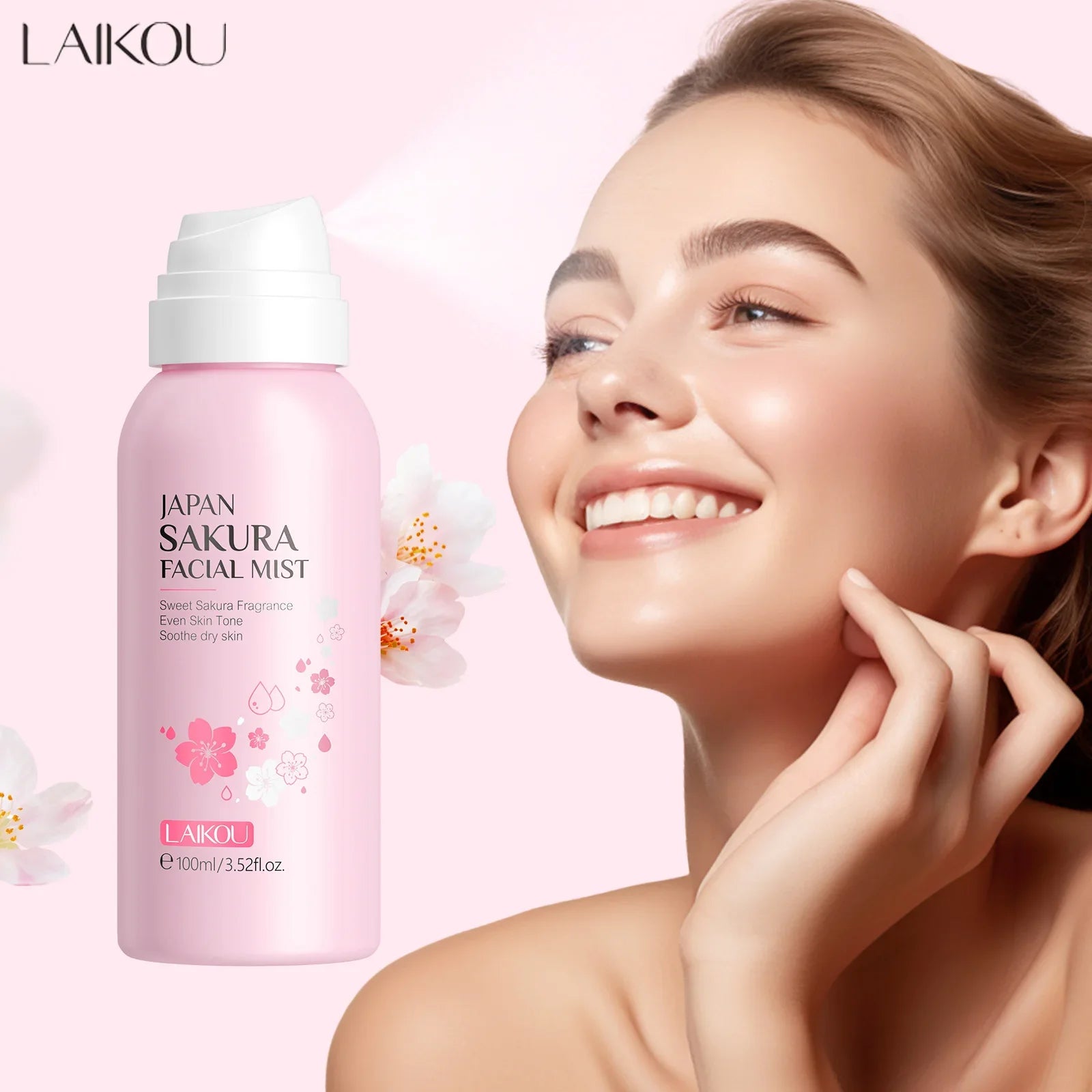 LAIKOU Sakura Facial Mist Brightening Spray Moisturizing Face Serum Brightening Toner Shrink Pores Oil Controlg Skincare 100ml