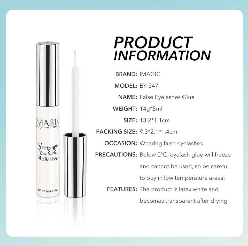 IMAGIC 5ml False Eyelash Extension Glue Waterproof Fast Dry Long Lasting Strong No Irritation Transparent Eyelash Primer Tools