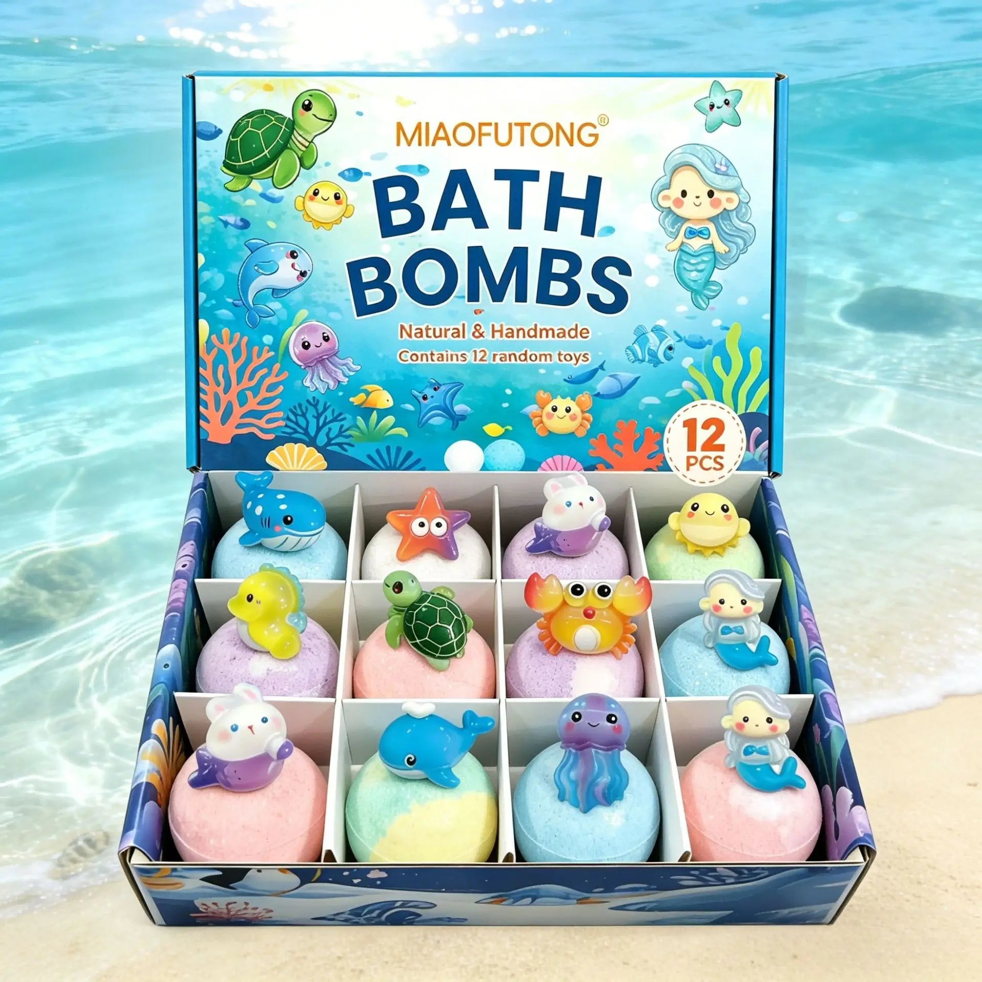 Bath Bombs Gift Set, Ocean Toy Bath Salt Ball Sleeve Box Bath Bombs, Bath Bombs with Surprise Inside, Bubble Bath 60g*12