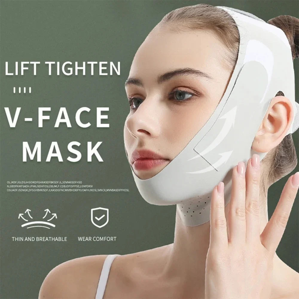 Adjustable V-Shape Face Lift Band Breathable Reusable Facial Slimming Strap Double Chin Reducer for Men Women Daily Skin Care