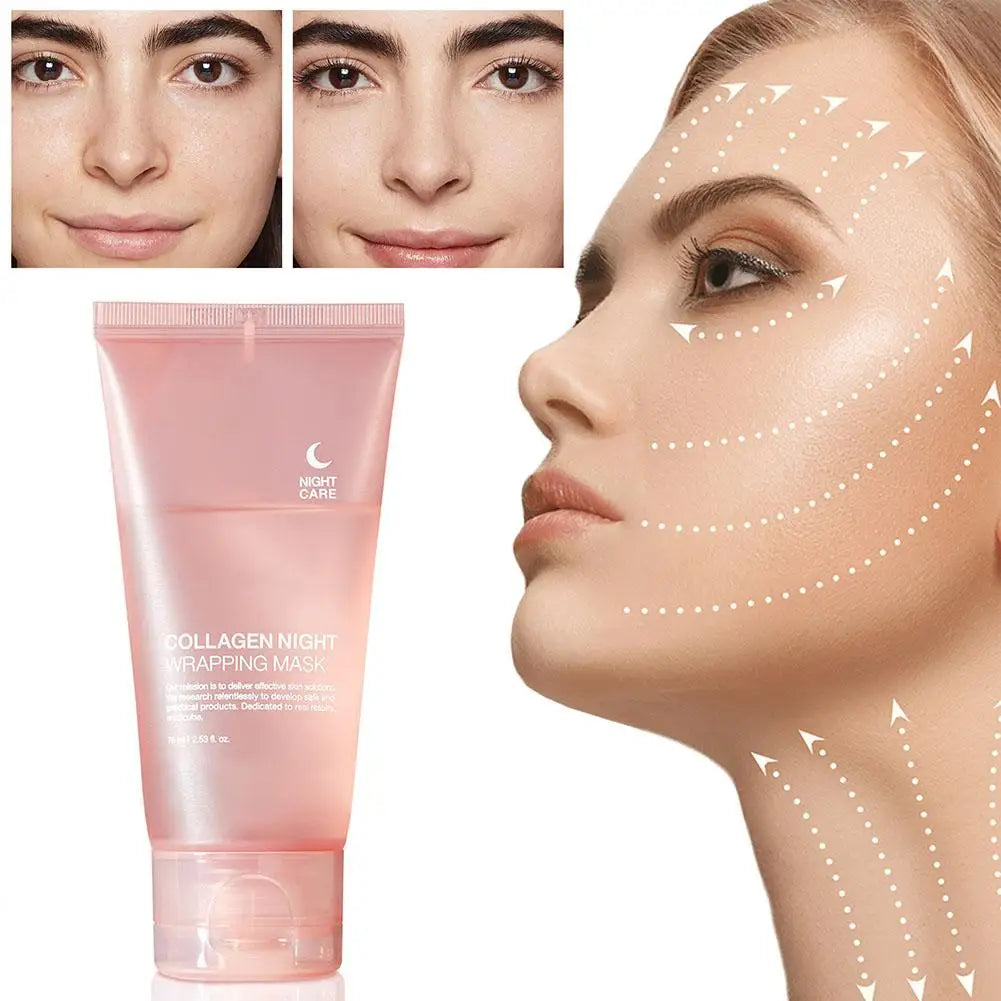 Hydrolyzed Collagen Overnight Facial Mask Wrapping Peel-Off Mask Hydrating Firming Mask for Elasticity Reduces Sagging Dullness