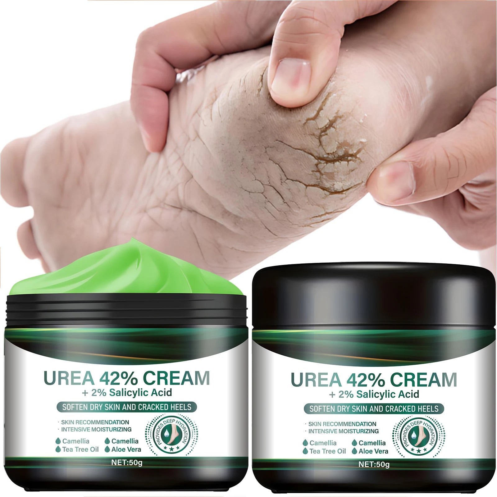 Urea 42% Foot Cream with Salicylic Acid - Intensive Cracked Heel Repair, Tea Tree & Aloe, Fast Absorption, Winter Therapy