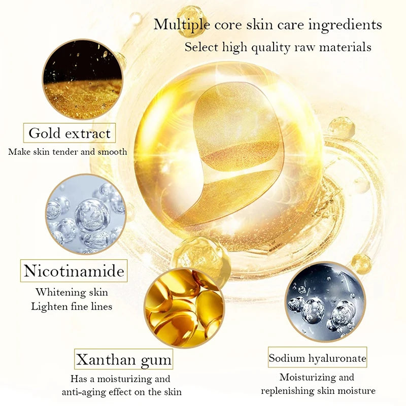 10/20pcs Golden Crystal Collagen Eye Mask Anti Dark Circle Anti-Aging Moisturizing Pink Lip Mask Eyes Lips Travel Size Skin Care