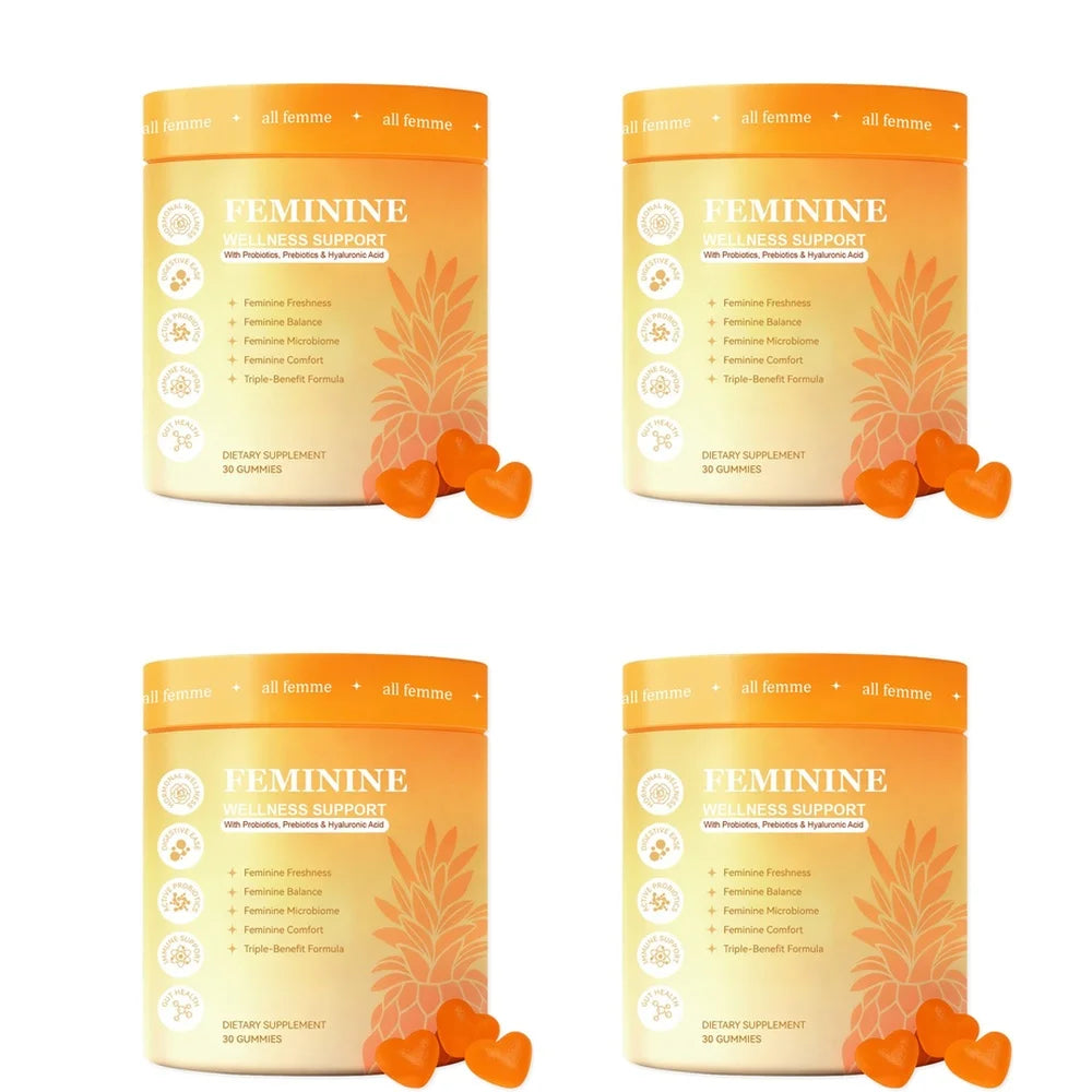 All Femme Chewable Feminine Wellness Support Gummies with Probiotics Prebiotics Hyaluronic Acid Vitamin B6 and Zinc 30 Gummies