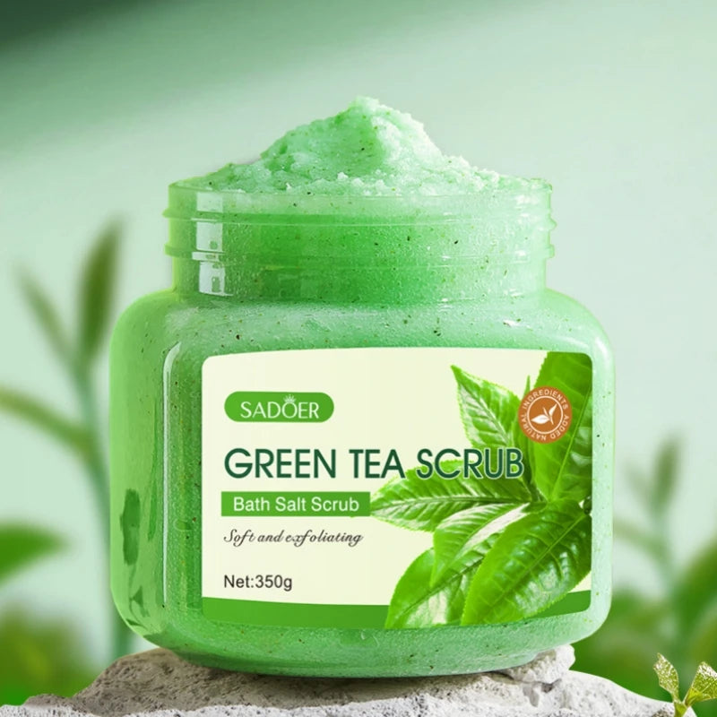350g Sadoer Green Tea Body Scrub, Cleanses the Skin, Deeply Exfoliates, Makes the Skin Soft, Smooth, and Elastic, Bath Products