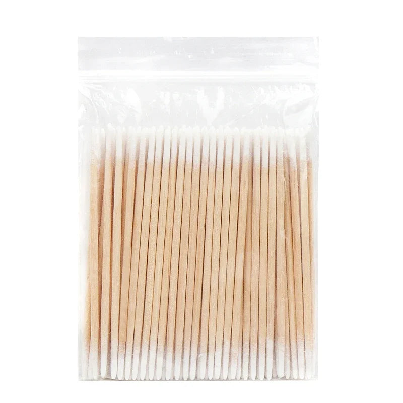 Disposable Ultra-small Double-end Wood Cotton  Swab 100pcs Lint Free Micro Brushes Eyelash Extension Glue Removing Tools