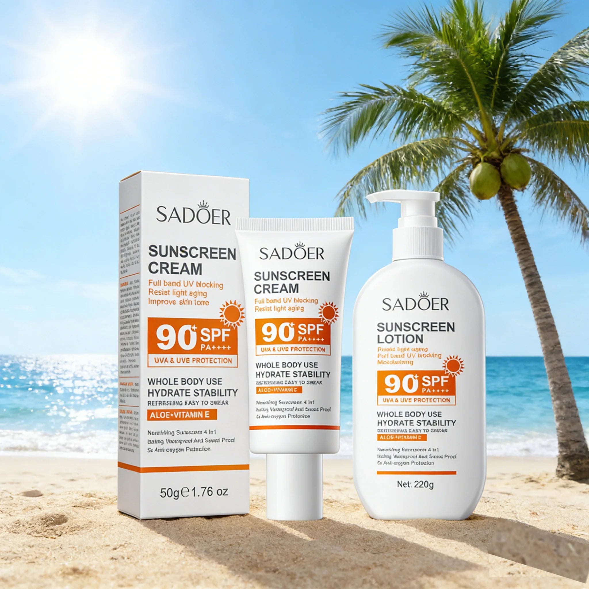 Lotion Solaire Pour Le Corps Et Le Visage, Super 220g, 50g Small Bottle Size, SPF 90 PA +++++, Utilisation Pour Tout Le Corps,