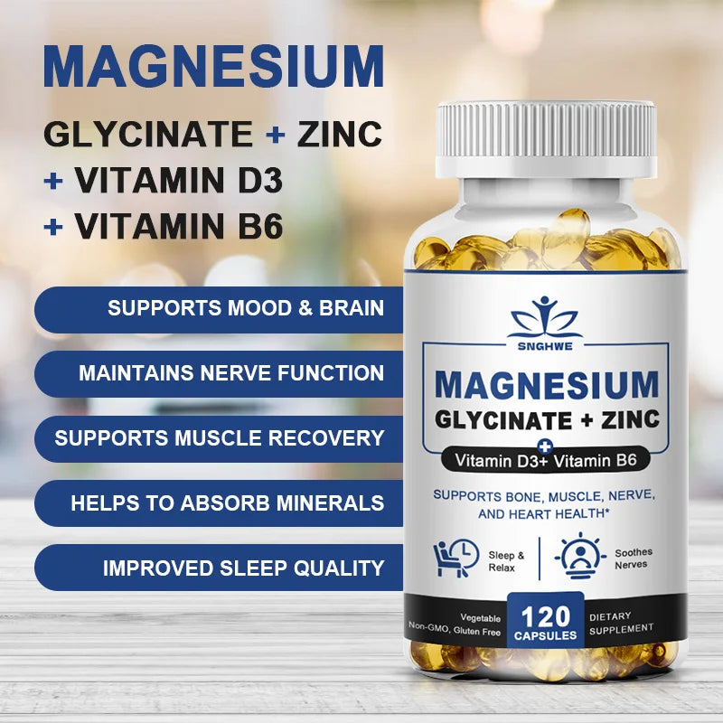 Magnesium & Zinc Capsules for Muscle, Joint,Bone,Enzyme & Heart Health Rest &Relaxation Magnesium Glycinate Supplement