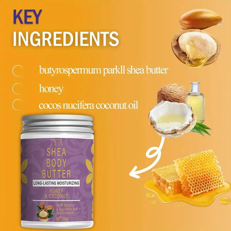 Shea Butter Moisturizing Body Cream, Makes Skin Softer and More Supple, Tightens Skin, Makes Skin Brighter and More Radiant, Nourishes the Body during Massage, Suitable for Dry and Chapped Skin